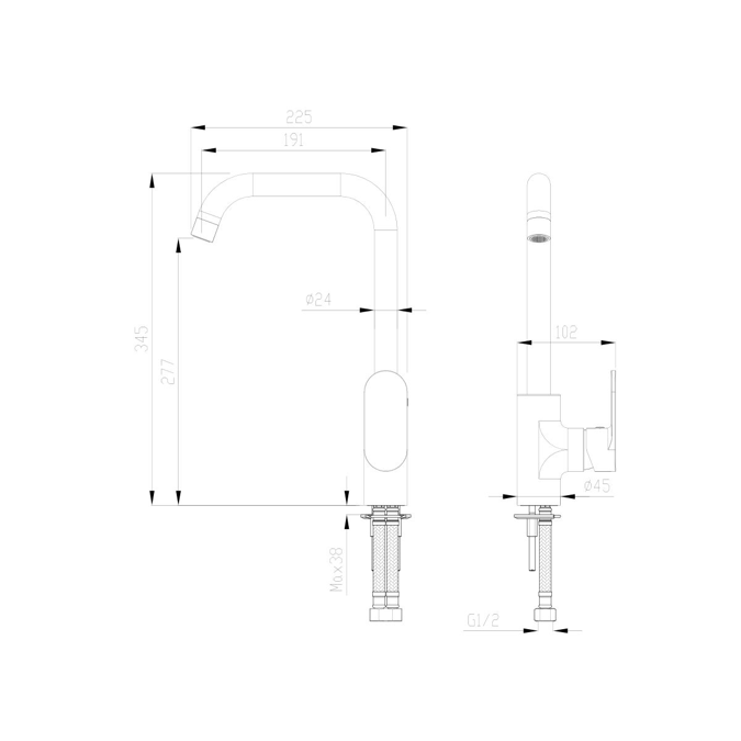 BIM object ดาวน์โหลดฟรี! Mizu Soothe Square Gooseneck Sink Mixer Tap Chrome (4 Star) BIMobject