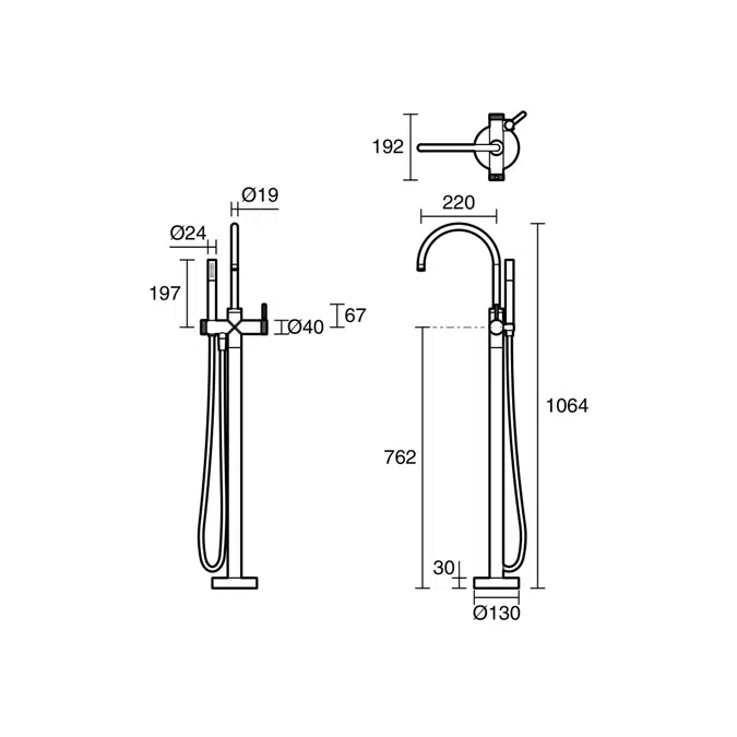 Milli Etch Floor Mounted Bath Mixer with Handshower Brushed Nickel