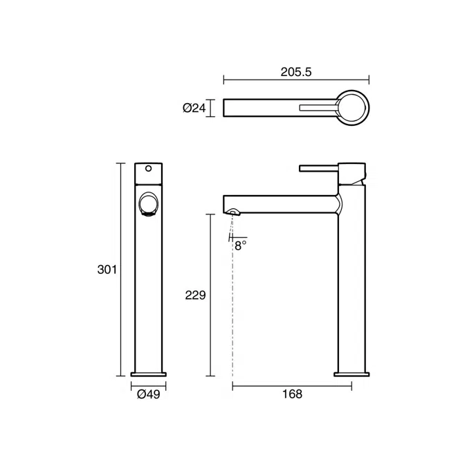 Mizu Drift Extended Basin Mixer Tap Straight Spout Brushed Gunmetal (6 Star) Lead Free