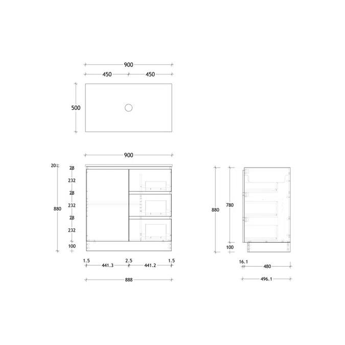 BIM objects - Free download! Posh Domaine 900mm Floor Mount Vanity Unit ...