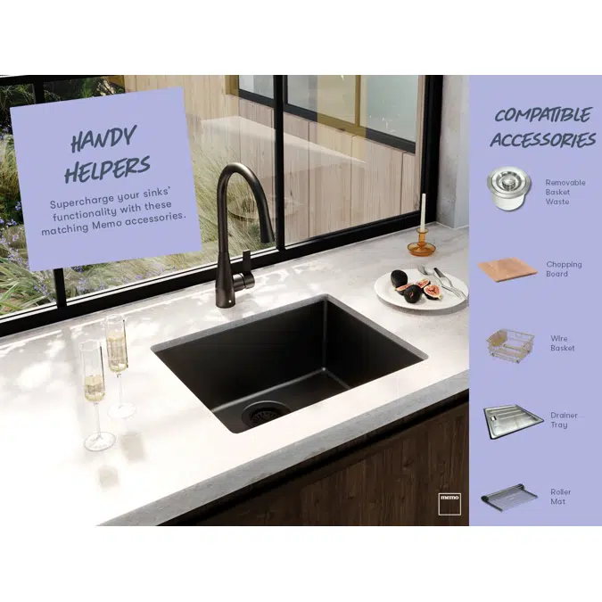 Memo Freya Mega Bowl Sink No Taphole Granite Black