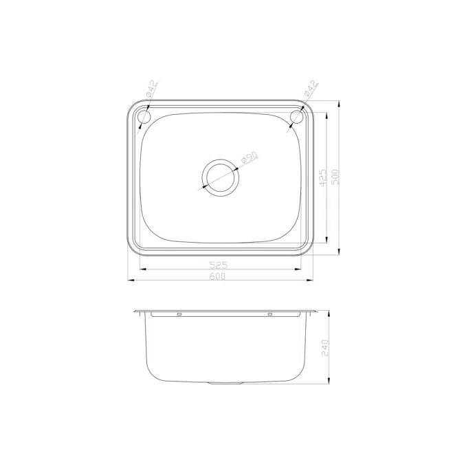 Base Inset Laundry Trough 1 Taphole & Bypass 45 litres Stainless Steel