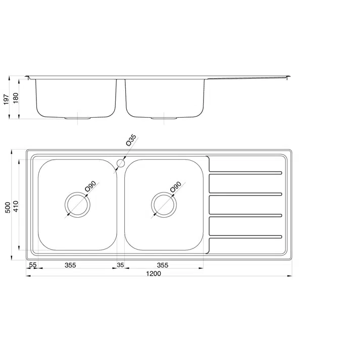 Posh Solus MK3 Double Bowl Inset Sink, 1 Taphole, Left Hand Bowl Stainless Steel