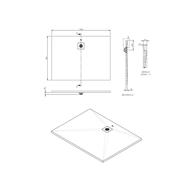 Roca Cyprus Stonex Shower Floor 1200mm x 900mm Cemento with Matching Waste
