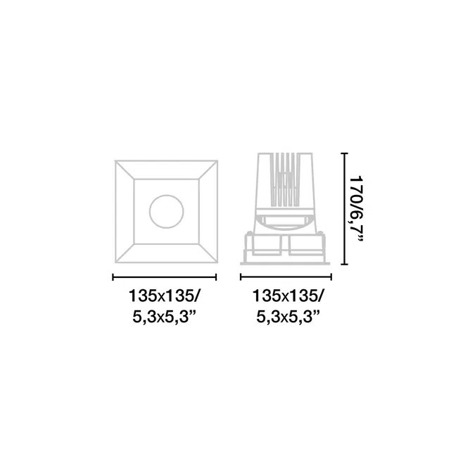DEEP90 Downlight square black 36° 3000K CRI90
