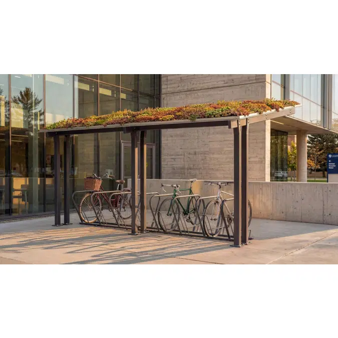 Bicycle rack HANNAH single with metal roof (picture shows two roofs) - HAN402