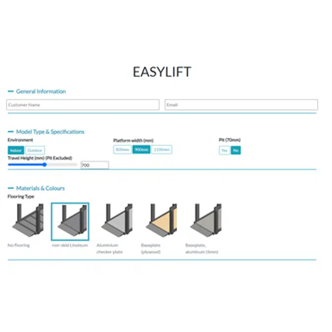 LPC: Liftup Product Configurator - design your own lift - lifting platform - Platform Lifts