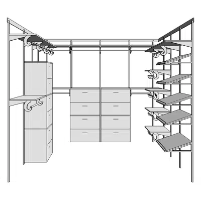 画像 ShelfTrack EVO Walk-in Closet 8x8  Adjustable Solid Wood Melamine Shelving Sample Layout