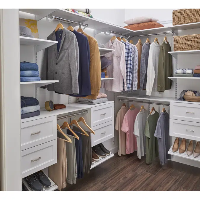 ShelfTrack EVO Walk-in Closet 8x8  Adjustable Solid Wood Melamine Shelving Sample Layout