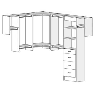 画像 MasterSuite Closet Custom Series Walk-In The Deluxe 6x8 Walk-In Drawer Tower Featuring Radius Corners with Shelving and Hanging Options​
