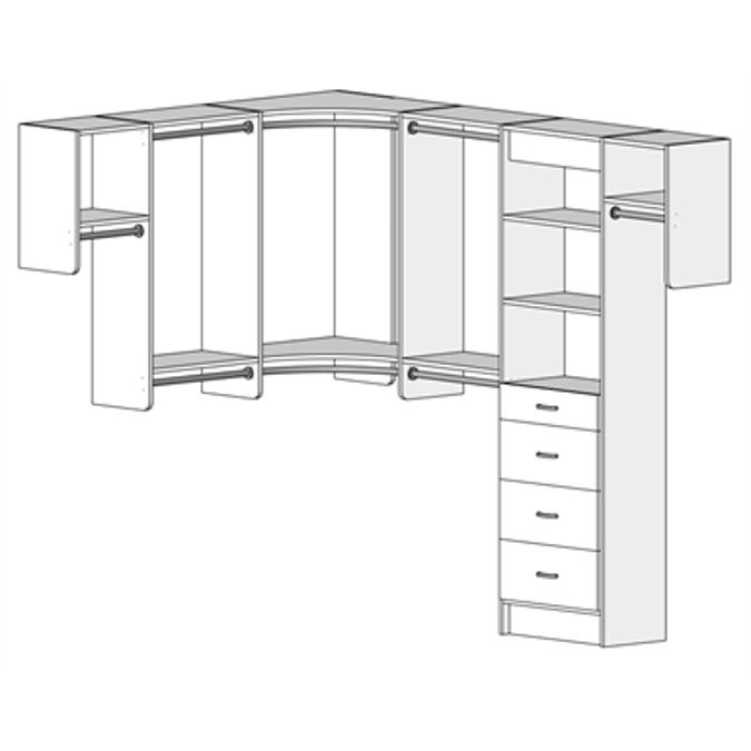 MasterSuite Closet Custom Series Walk-In The Deluxe 6x8 Walk-In Drawer Tower Featuring Radius Corners with Shelving and Hanging Options​