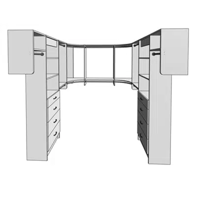 изображение для MasterSuite Closet Custom Series Walk-In The Deluxe 8x8 Drawer Tower Featuring Radius Corners with Shelving and Hanging Options