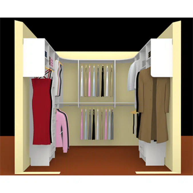 MasterSuite Closet Custom Series Walk-In The Deluxe 8x8 Drawer Tower Featuring Radius Corners with Shelving and Hanging Options