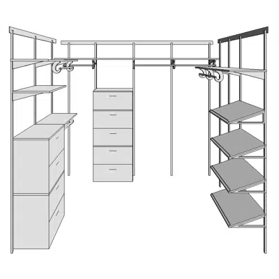画像 ShelfTrack EVO Walk-in Closet 8x6 Adjustable Solid Wood Melamine Shelving Sample Layout