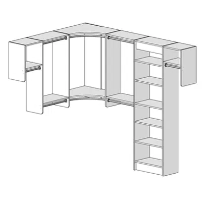 MasterSuite Closet Custom Series Walk-In The Deluxe 6x8 Walk-In Shelf Tower. Featuring Radius Corners with Shelving and Hanging Options图像