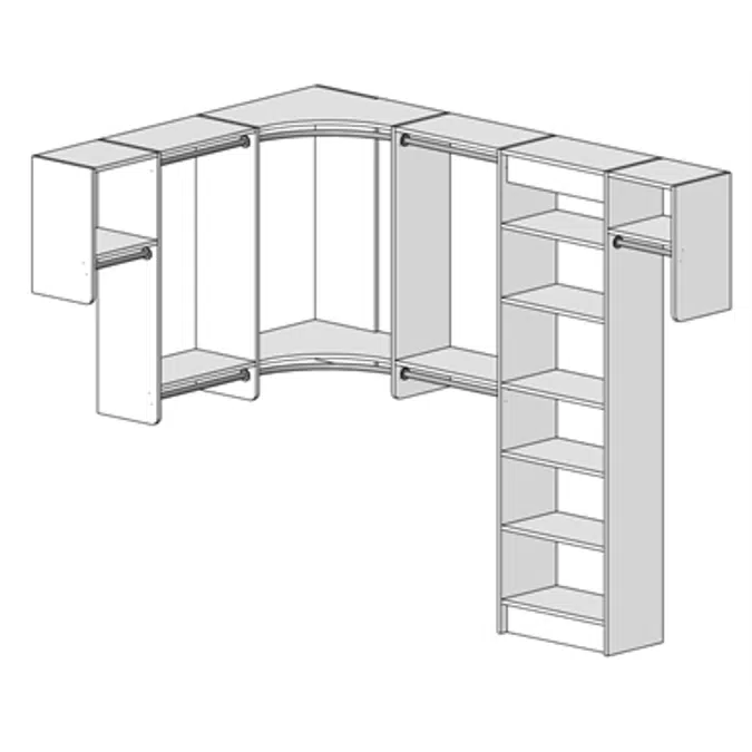 MasterSuite Closet Custom Series Walk-In The Deluxe 6x8 Walk-In Shelf Tower. Featuring Radius Corners with Shelving and Hanging Options