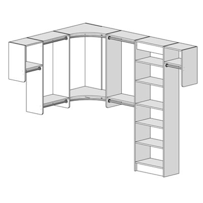 imagem para MasterSuite Closet Custom Series Walk-In The Deluxe 6x8 Walk-In Shelf Tower. Featuring Radius Corners with Shelving and Hanging Options