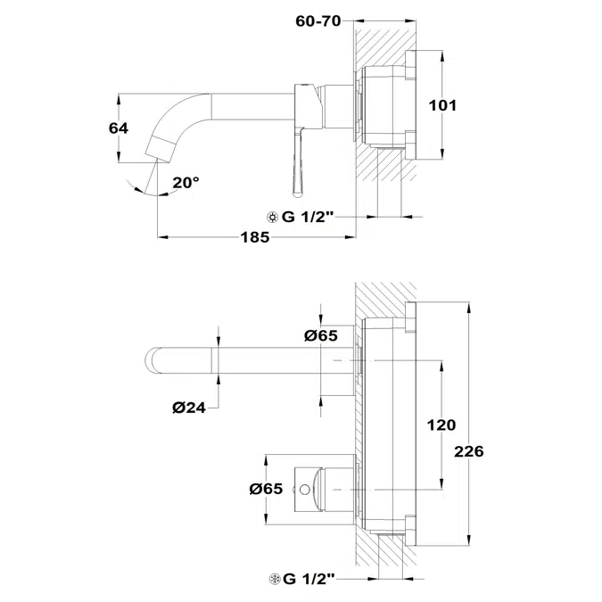 Origehm Wall-Mounted Washbasin Mixer