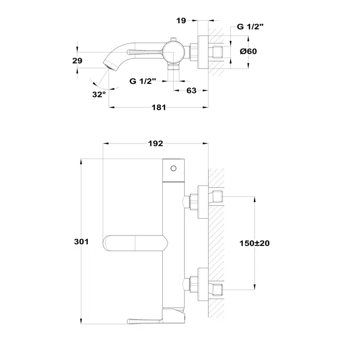 Origehm Bath-Shower Mixer with Shower Set