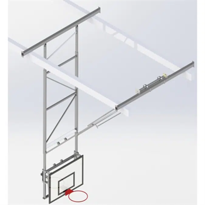 Roof Mounted Matchplay Basketball Goal 7,6-8,1m, Timber backboard 1200x900 mm Forward hoisted
