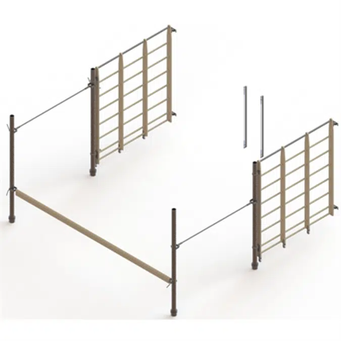 Swiveling bars   + steel bar + wood beam 