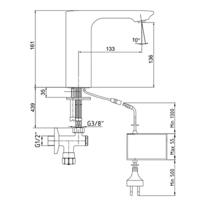 Compact Infrared Basin Mixer, Mains Operated