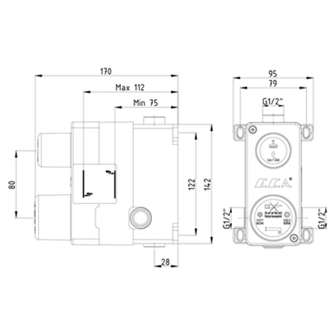 Concealed Bath/Shower Mixer Flush Mounted Group - 2 Way Diverter