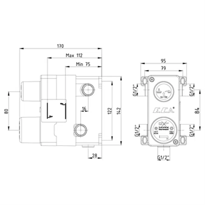 Concealed Bath Mixer Flush Mounted Group - 3 Way Diverter