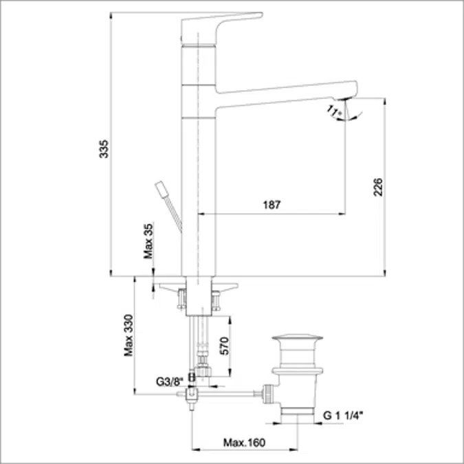 Luna Tall Basin Mixer with Pop-Up
