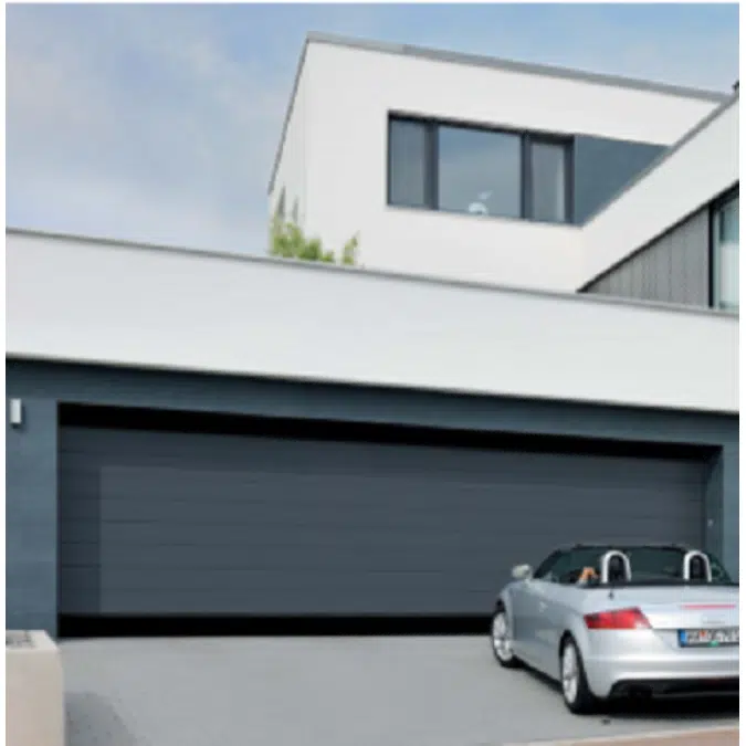 Hafele automatic garage door LPU42 M-ribbed in Woodgrain