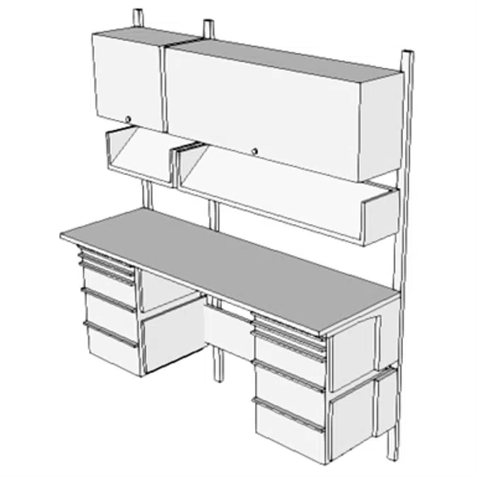 E0220 - Worksurface, w/Overhd Cab &amp; Drwrs, Wall Mtd