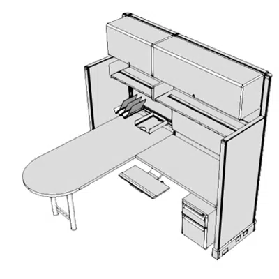 imagem para E0078 - Workstation, L-Shaped w/Peninsula, Free Std