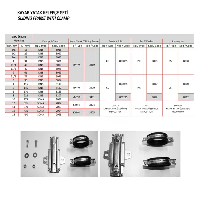 SDNA Heavy Duty Pipe Clamp with or without Sliding Frame