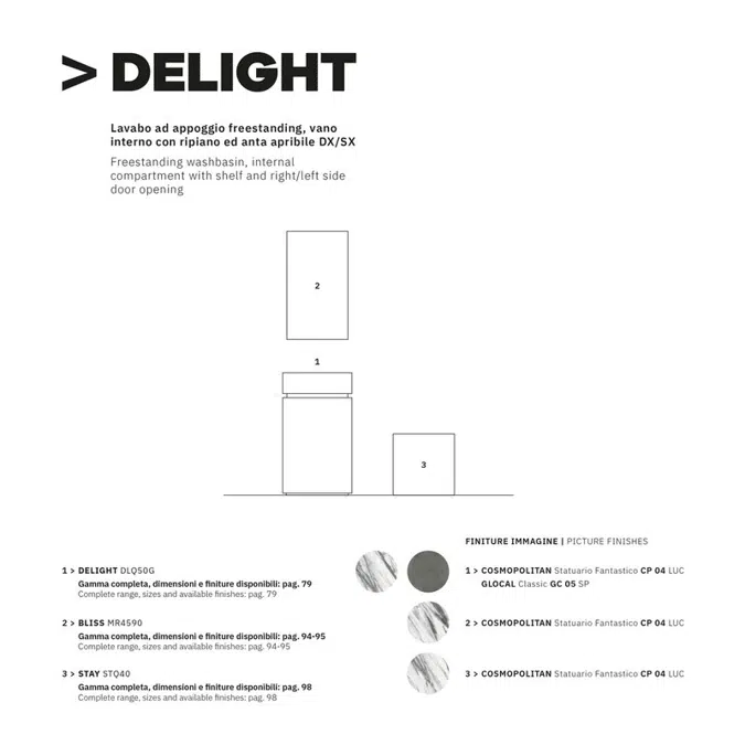 Delight  DLQ50L - DLQ50G- DLQ50R Freestanding washbasin, internal compartment