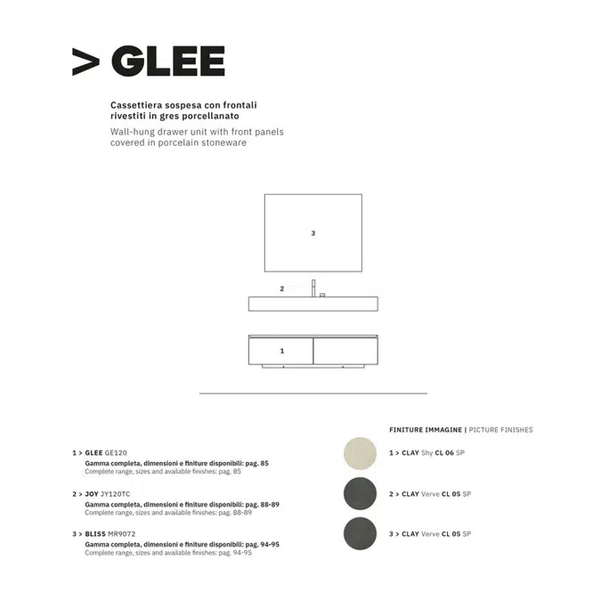 Glee   GE120 Wall-hung drawer unit with front panels covered in porcelain stoneware