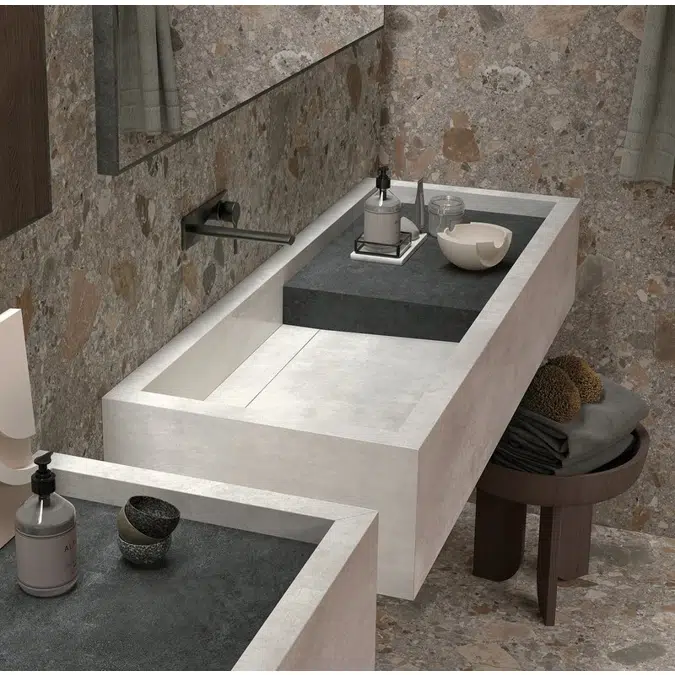 Wish  WH90S - WH90D Box-shaped countertop with built-in single washbasin and right/left side supporting surface