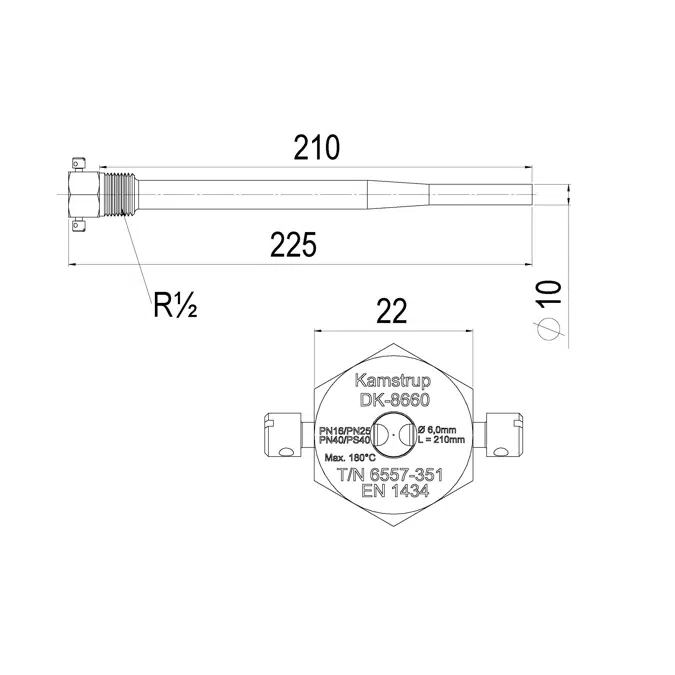 Kamstrup Reinforced Pocket 210 mm for Temp. Sensors - Conical