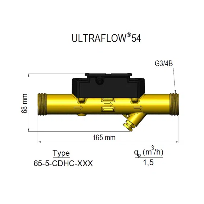 Ultrasonic Flow Sensor, ULTRAFLOW® 54, G3/4B (R1/2) x 165 mm