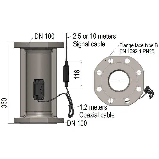 Ultrasonic Flow Sensor, ULTRAFLOW® 44, DN100 x 360 mm