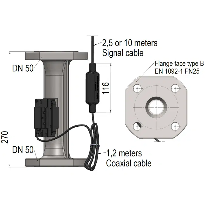 Ultrasonic Flow Sensor, ULTRAFLOW® 44, DN50 x 270 mm