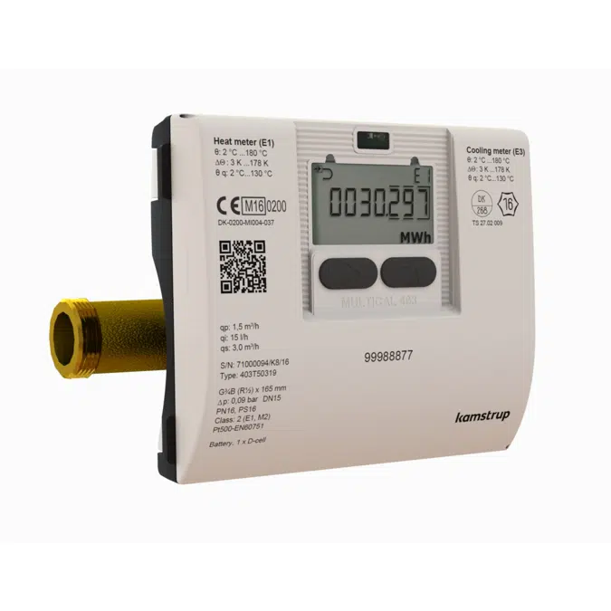 Heat-, Cooling- or Heat/Cooling meter, MULTICAL® 403, G3/4B (R1/2) x 165 mm