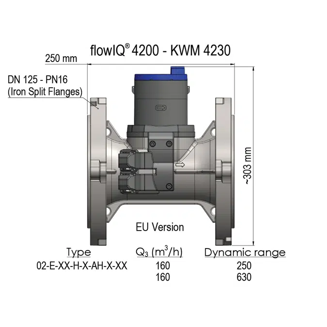 Water meter, flowIQ® 4200 – KWM4230, DN 125 x 250 mm