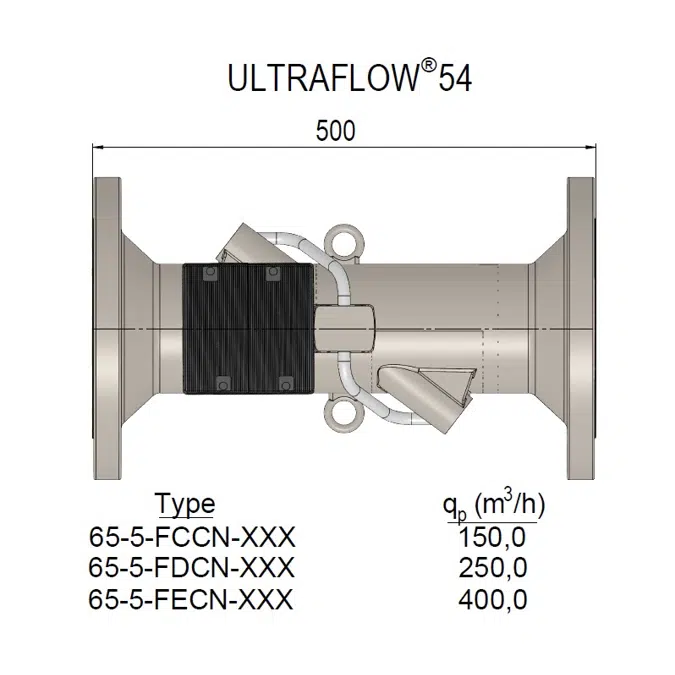 Durchflusssensor. ULTRAFLOW® 54, qp 150 m³/h, DN150 x 500 mm (FCCN).