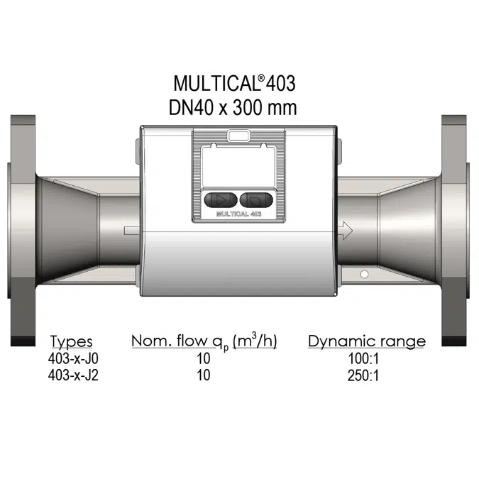 MULTICAL® 403, qp 10 m³/h, DN40 x 300 mm, compteur d'énergie calorifique, d'énergie frigorifique ou un compteur combiné de calories et de frigories