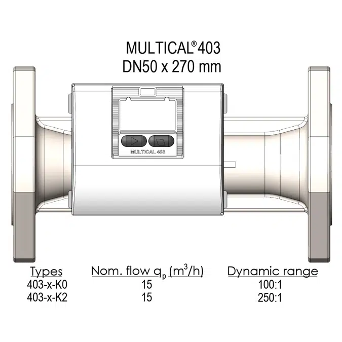 MULTICAL® 403, qp 15 m³/h, DN50 x 270 mm, varmemåler, kjølemåler eller kombinert kjøle-/varmemåler