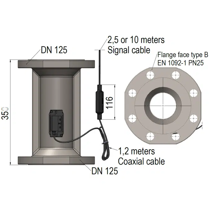 Ultrasonic Flow Sensor, ULTRAFLOW® 44, DN125 x 350 mm