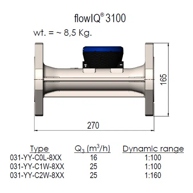 Water meter, flowIQ®3100, DN 50 x 270 mm