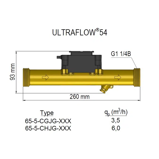 Ultrasonic Flow Sensor, ULTRAFLOW® 54, G5/4B (R1) x 260 mm