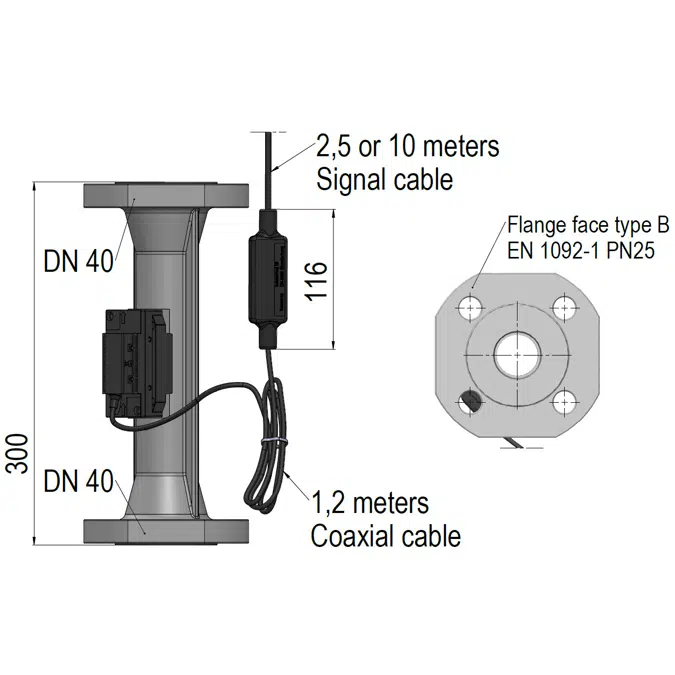 Ultrasonic Flow Sensor, ULTRAFLOW® 44, DN40 x 300 mm