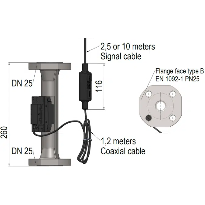 Ultrasonic Flow Sensor, ULTRAFLOW® 44, DN25 x 260 mm